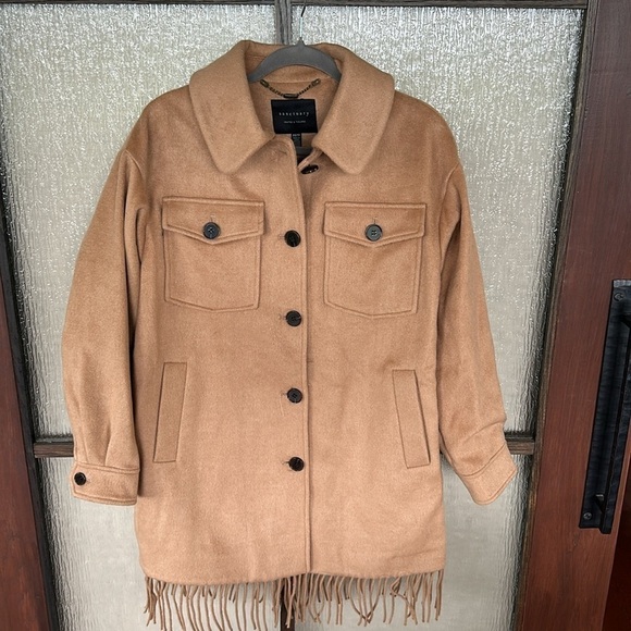 Sanctuary Camel Fringe Wool Blend Coat Size XS fits to Medium NWT - Picture 5 of 10